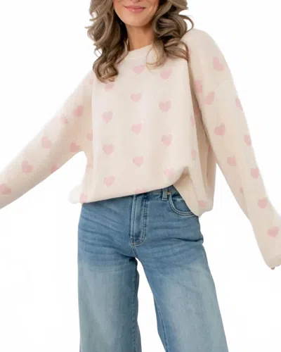 Wishlist She's Blushing Heart Sweater In Cream In White