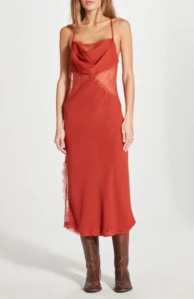 Wishlist Sheer Lace Slipdress In Rust
