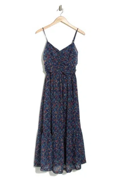 Wishlist Shirred Floral Maxi Dress In Navy Floral