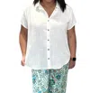 Wishlist Shirred Short Sleeve Button Down Linen Top In Off White In White