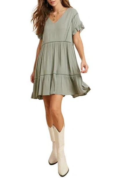 Wishlist Short Sleeve Babydoll Dress In Green