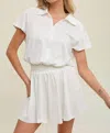Wishlist Short Sleeve Collared Athletic Romper In White