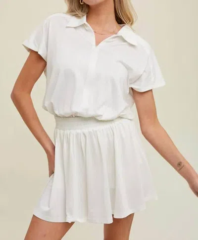 Wishlist Short Sleeve Collared Athletic Romper In White