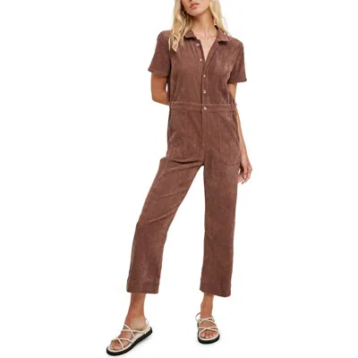 Wishlist Short Sleeve Corduroy Jumpsuit In Chocolate