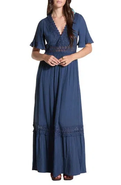 Wishlist Short Sleeve Crochet Dress In Coronet Blue