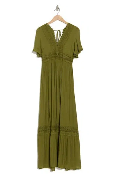 Wishlist Short Sleeve Crochet Dress In Green