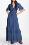 Wishlist Short Sleeve Crochet Dress In Navy