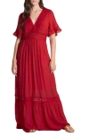 Wishlist Short Sleeve Crochet Dress In Red