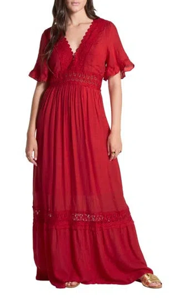 Wishlist Short Sleeve Crochet Dress In Red