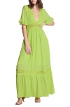 Wishlist Short Sleeve Crochet Dress In Wild Lime