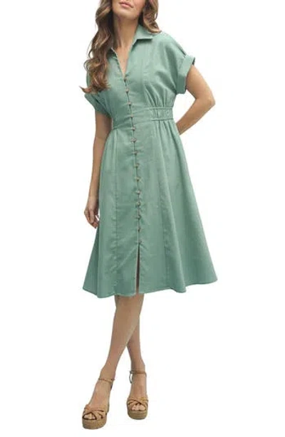 Wishlist Short Sleeve Midi Shirtdress In Green
