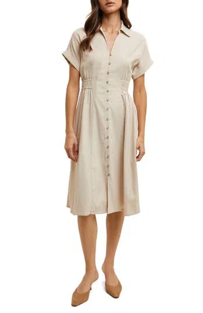 Wishlist Short Sleeve Midi Shirtdress In Sand