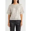 Wishlist Short Sleeve Sequin Top In Champagne