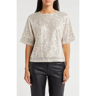 Wishlist Short Sleeve Sequin Top In Champagne