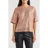Wishlist Short Sleeve Sequin Top In Rose Gold