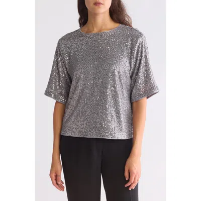Wishlist Short Sleeve Sequin Top In Silver Grey