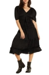 Wishlist Short Sleeve Tiered Midi Dress In Black