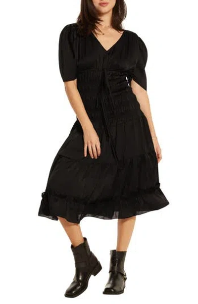 Wishlist Short Sleeve Tiered Midi Dress In Black