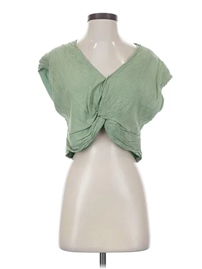 Pre-owned Wishlist Short Sleeve Top Green Plunge Neckline Tops