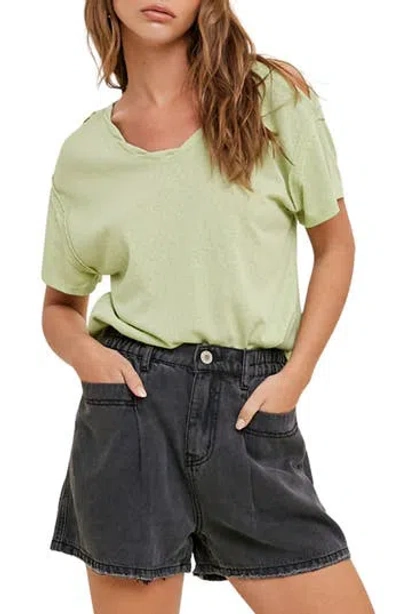 Wishlist Shoulder Cutout Slub Knit T-shirt In Green