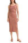 Wishlist Side Ruched Knit Midi Dress In Brown