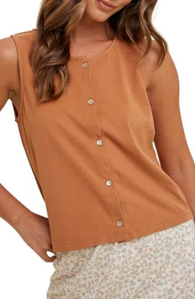 Wishlist Sleeveless Cotton Button-up Top In Brown