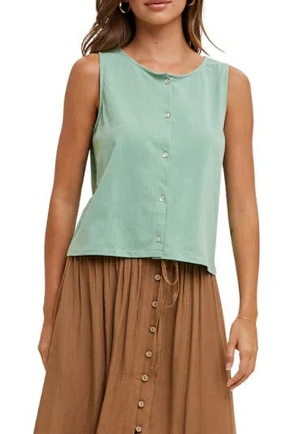 Wishlist Sleeveless Cotton Button-up Top In Green