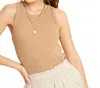 Wishlist Sleeveless Fitted Rib Tank In Camel In Brown
