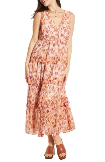 Wishlist Sleeveless Tiered Maxi Sundress In Orange