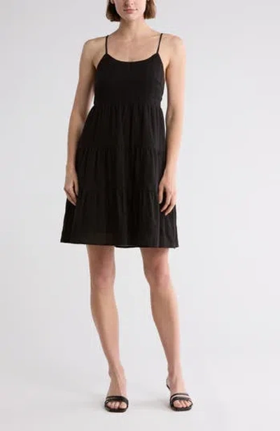 Wishlist Smocked Cotton Babydoll Dress In Black