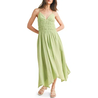 Wishlist Smocked Handkerchief Hem Midi Dress In Green