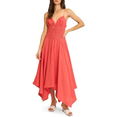 Wishlist Smocked Handkerchief Hem Midi Dress In Red