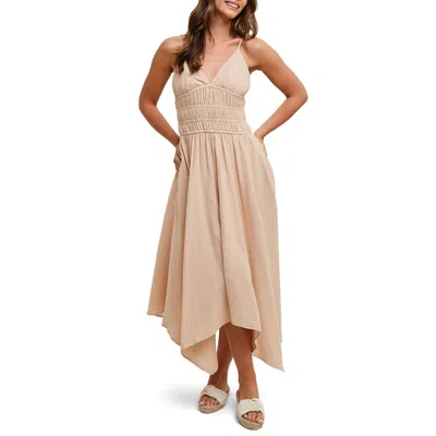 Wishlist Smocked Handkerchief Hem Midi Dress In Brown