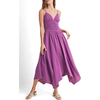 Wishlist Smocked Handkerchief Hem Midi Dress In Purple