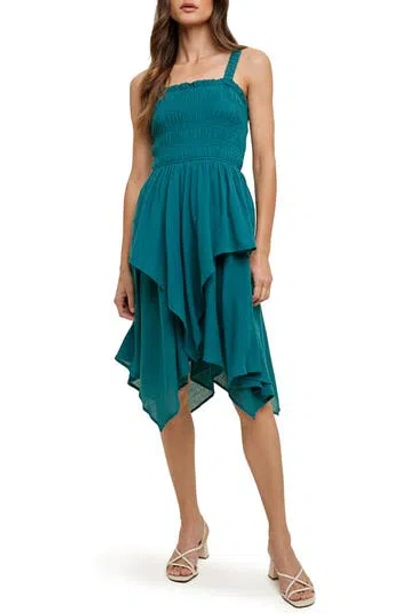 Wishlist Smocked Handkerchief Hem Minidress In Blue