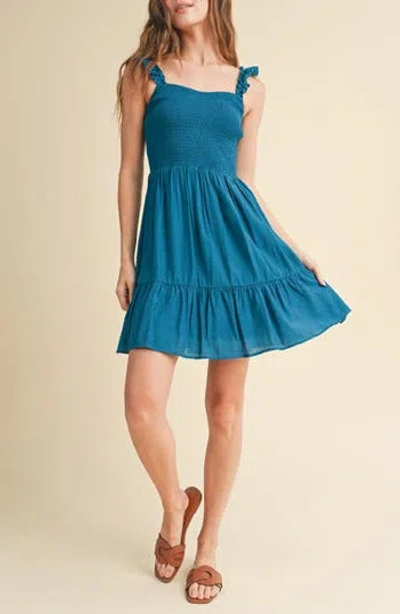 Wishlist Smocked Ruffle Minidress In Blue
