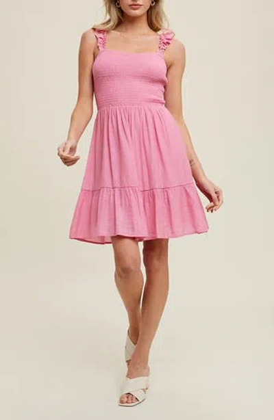 Wishlist Smocked Ruffle Minidress In Purple