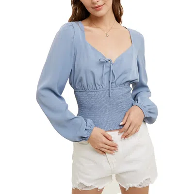 Wishlist Smocked Waist Top In Blue