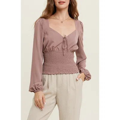 Wishlist Smocked Waist Top In Brown