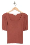 Wishlist Square Neck Puff Sleeve Sweater In Brown