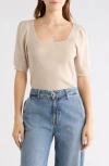 Wishlist Square Neck Puff Sleeve Sweater In Neutral