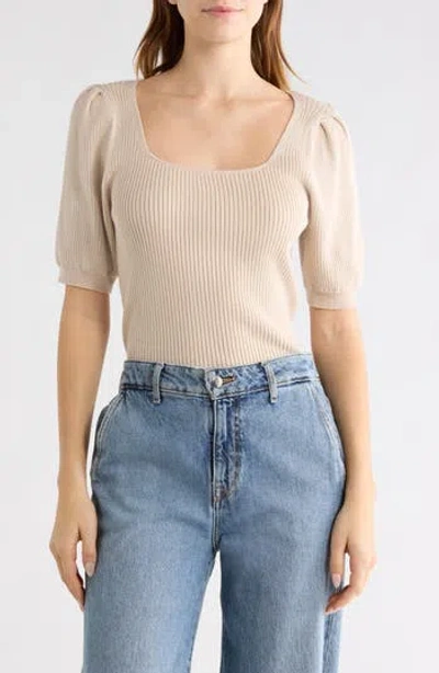 Wishlist Square Neck Puff Sleeve Sweater In Neutral