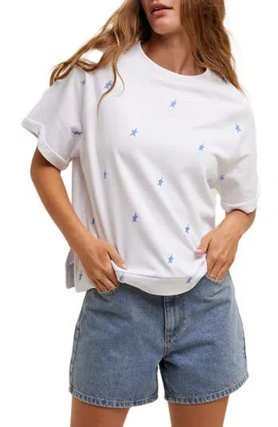 Wishlist Star Embroidered Boxy Knit T-shirt In Off White/ Blue