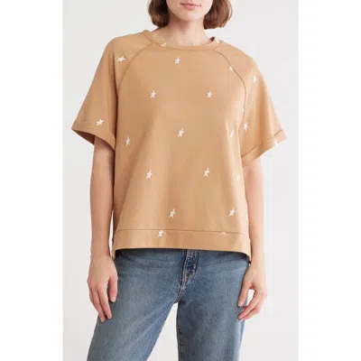 Wishlist Star Embroidered Terry Top In Brown