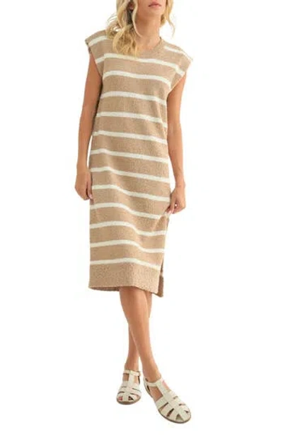 Wishlist Stripe Cap Sleeve Midi Sweater Dress In Mocha/ Cream