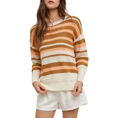 Wishlist Stripe Crewneck Sweater In Camel Combo
