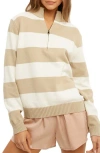 Wishlist Stripe Half-zip Pullover Sweater In Brown