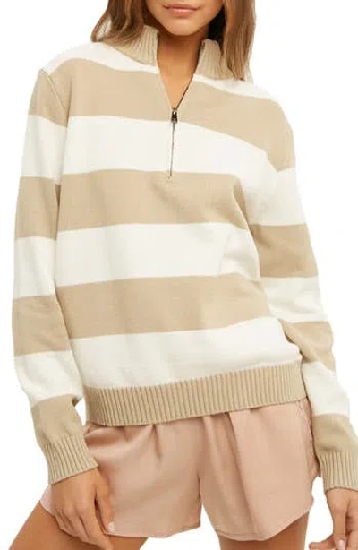 Wishlist Stripe Half-zip Pullover Sweater In Brown