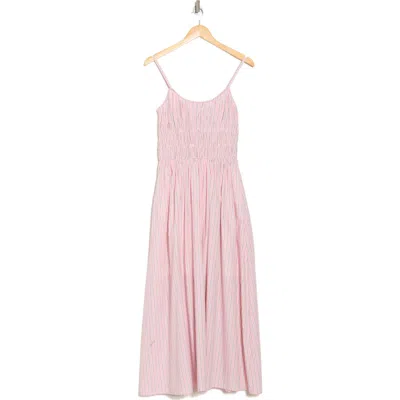 Wishlist Stripe Shirred Cotton Maxi Sundress In Pink Stripe