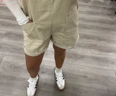 Wishlist Striped Cotton Romper In Taupe/white In Gray